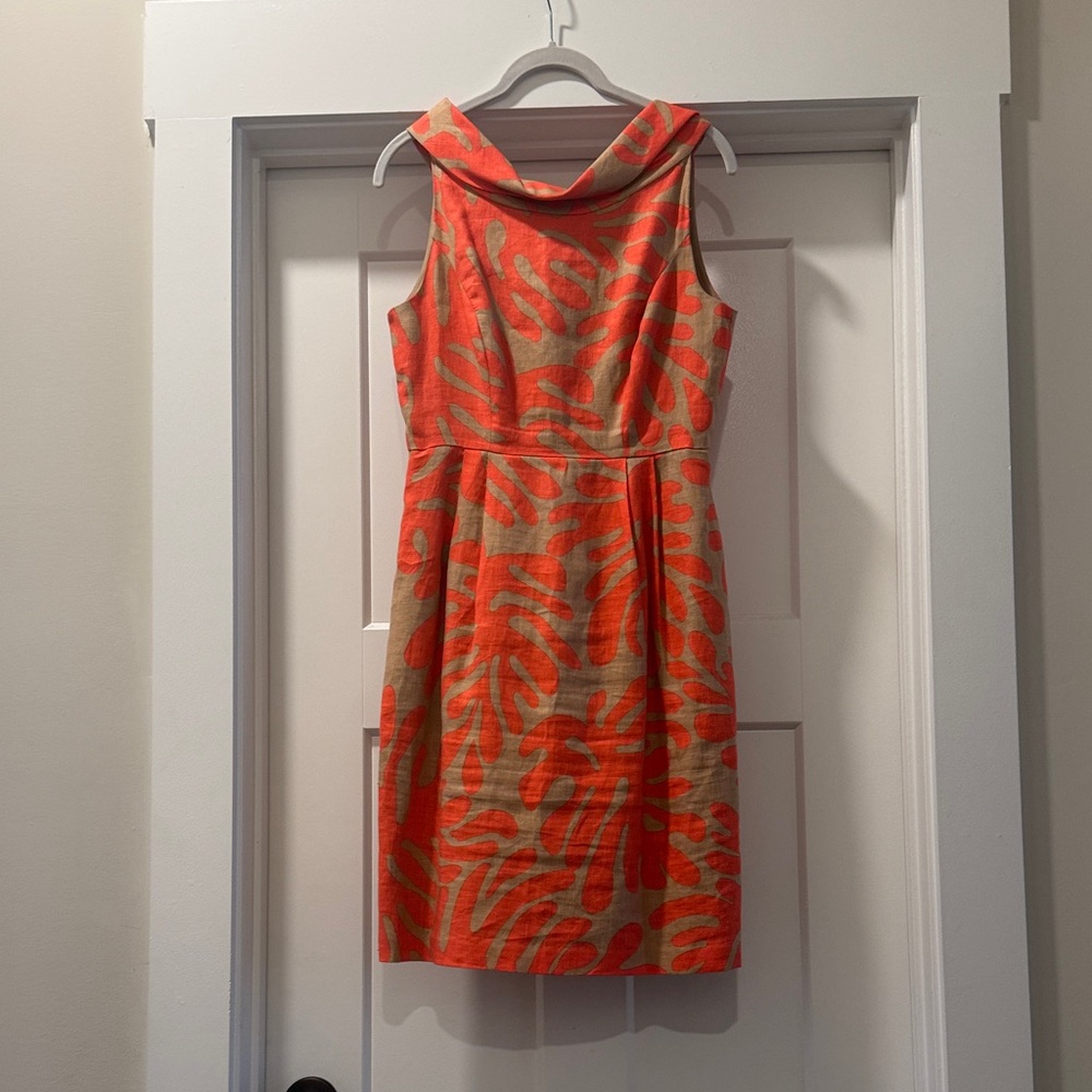 Donna Morgan Coral/Tan Linen Mini Dress (Sz. 6)